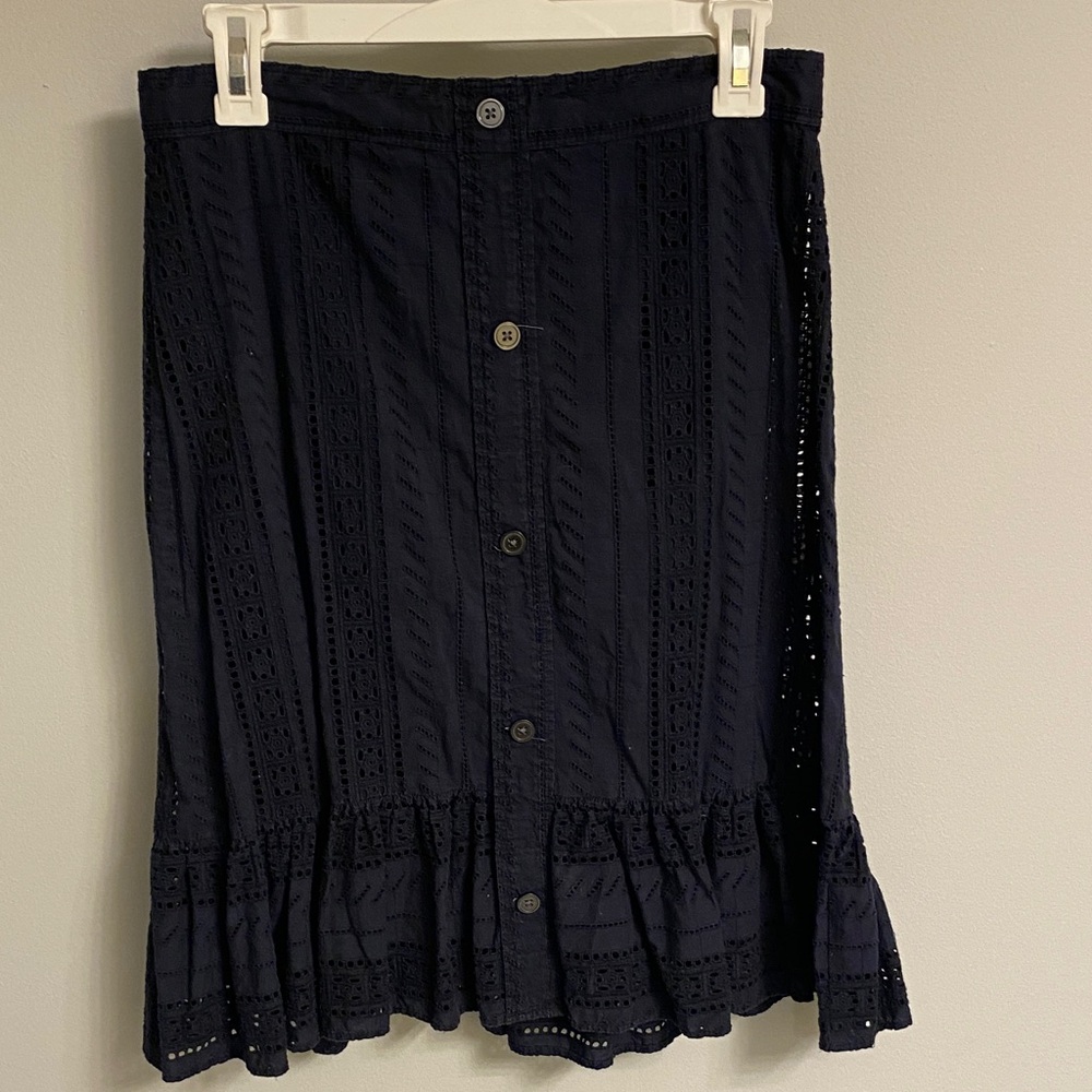 LOFT Navy Button-Front Midi Skirt
